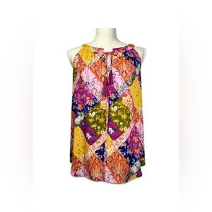 Rose & Olive Multicolor Patchwork Blouse Women’s Size L Sleeveless